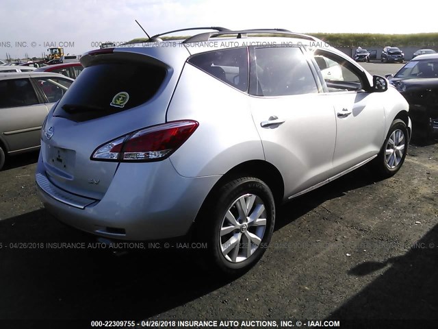 JN8AZ1MU9BW062594 - 2011 NISSAN MURANO S/SL/LE SILVER photo 4