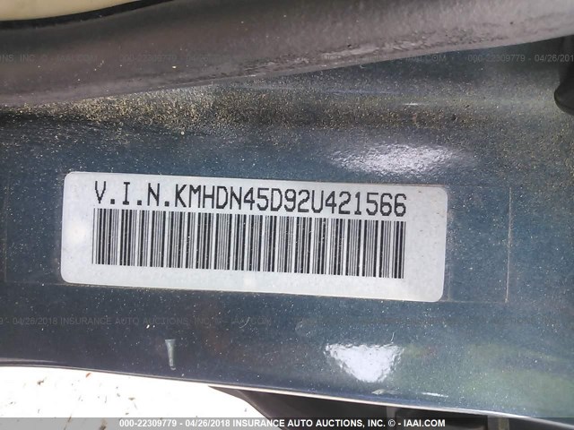 KMHDN45D92U421566 - 2002 HYUNDAI ELANTRA GLS/GT BLUE photo 9