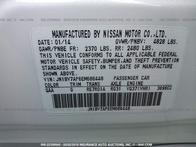 JN1BV7AP6EM686448 - 2014 INFINITI Q50 PREMIUM/SPORT WHITE photo 9