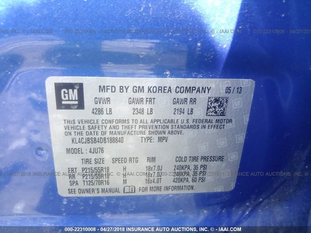 KL4CJBSB4DB188840 - 2013 BUICK ENCORE CONVENIENCE 蓝色 照片 9