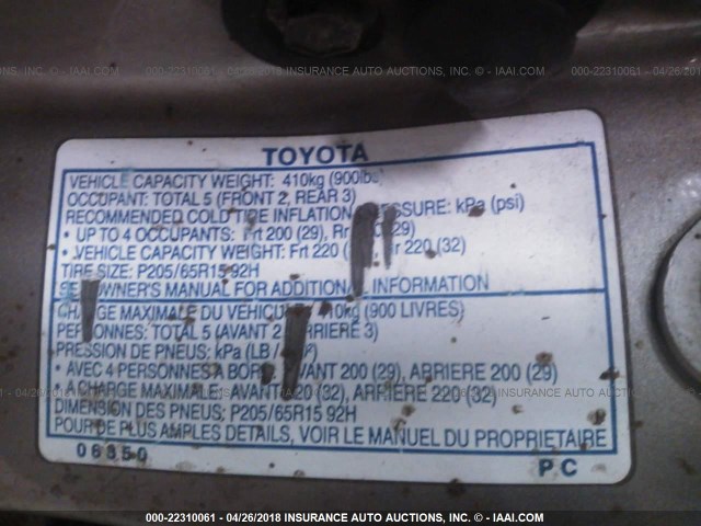 4T1BF22K4VU015730 - 1997 TOYOTA CAMRY CE/LE/XLE GRAY photo 9