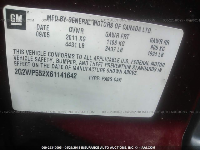 2G2WP552X61141642 - 2006 PONTIAC GRAND PRIX MAROON photo 9