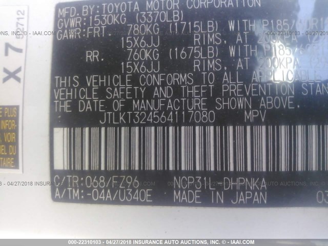 JTLKT324564117080 - 2006 TOYOTA SCION XB WHITE photo 9