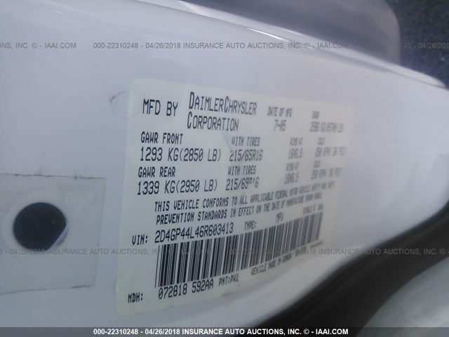 2D4GP44L46R603413 - 2006 DODGE GRAND CARAVAN SXT WHITE photo 9