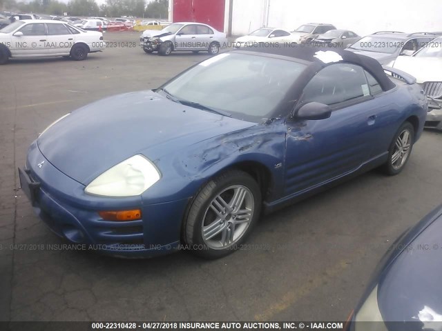 4A3AE55H83E125690 - 2003 MITSUBISHI ECLIPSE SPYDER GT BLUE photo 2