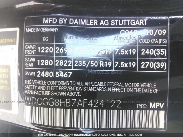 WDCGG8HB7AF424122 - 2010 MERCEDES-BENZ GLK 350 4MATIC BLACK photo 9