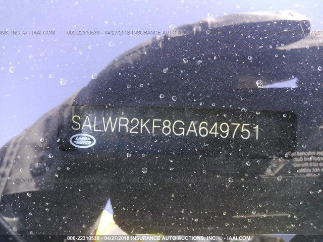 SALWR2KF8GA649751 - 2016 LAND ROVER RANGE ROVER SPORT HSE BLACK photo 9