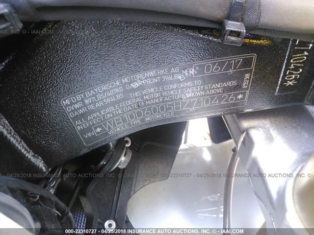 WB10D6005HZ710426 - 2017 BMW S 1000 RR WHITE photo 10