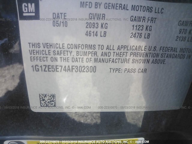 1G1ZE5E74AF302300 - 2010 CHEVROLET MALIBU LTZ 黑色 照片 9