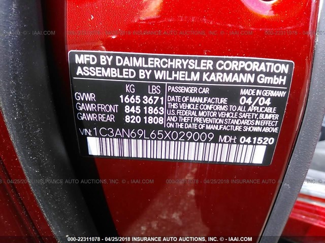 1C3AN69L65X029009 - 2005 CHRYSLER CROSSFIRE LIMITED RED photo 9