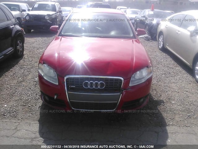 WAUAF78E38A146410 - 2008 AUDI A4 2.0T RED photo 6