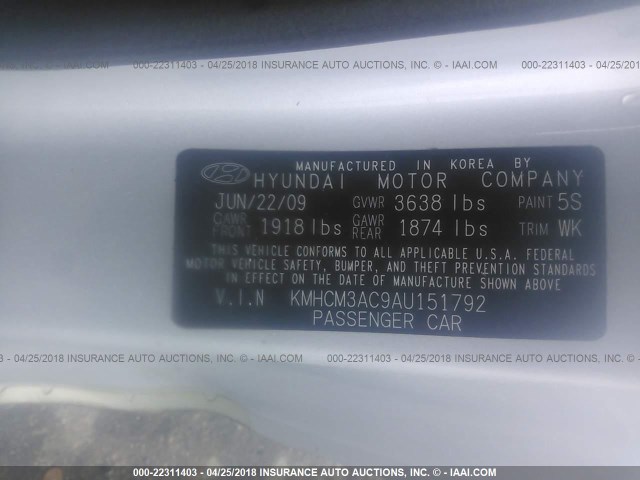 KMHCM3AC9AU151792 - 2010 HYUNDAI Accent BLUE/GS SILVER photo 9