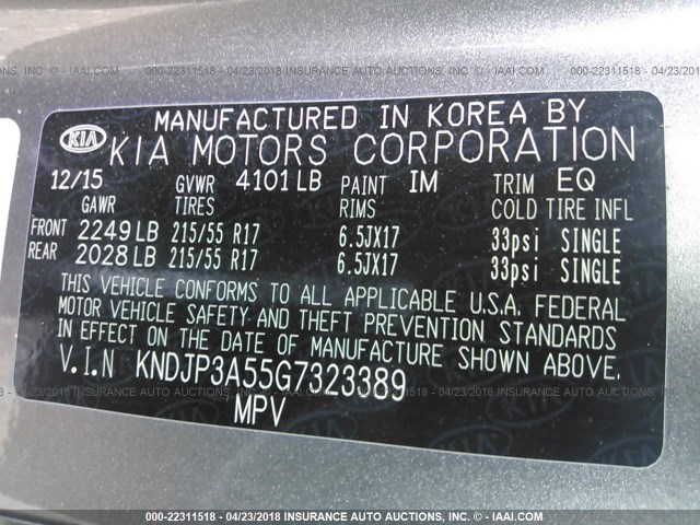 KNDJP3A55G7323389 - 2016 KIA SOUL + GRAY photo 9