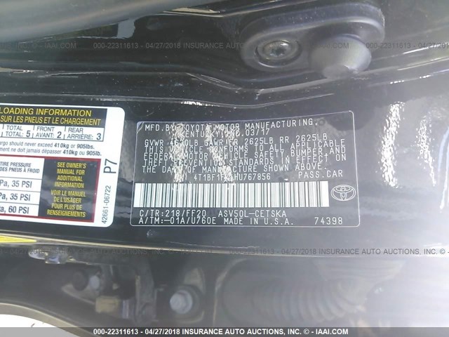 4T1BF1FK4HU767856 - 2017 TOYOTA CAMRY LE/XLE/SE/XSE BLACK photo 9