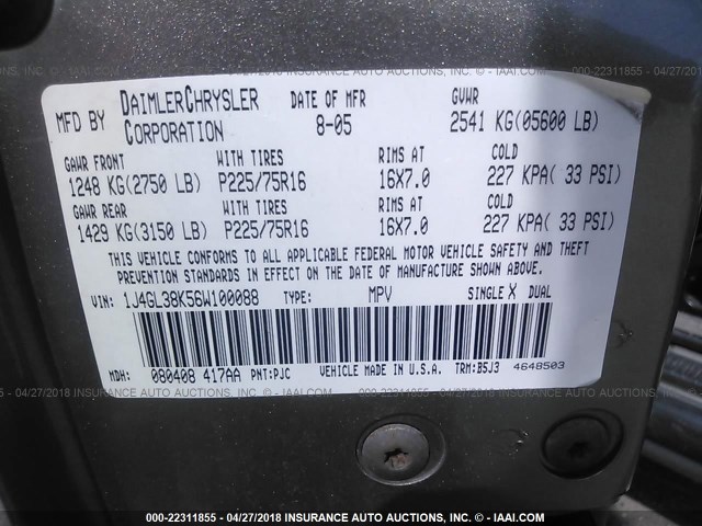 1J4GL38K56W100088 - 2006 JEEP LIBERTY RENEGADE BEIGE photo 9