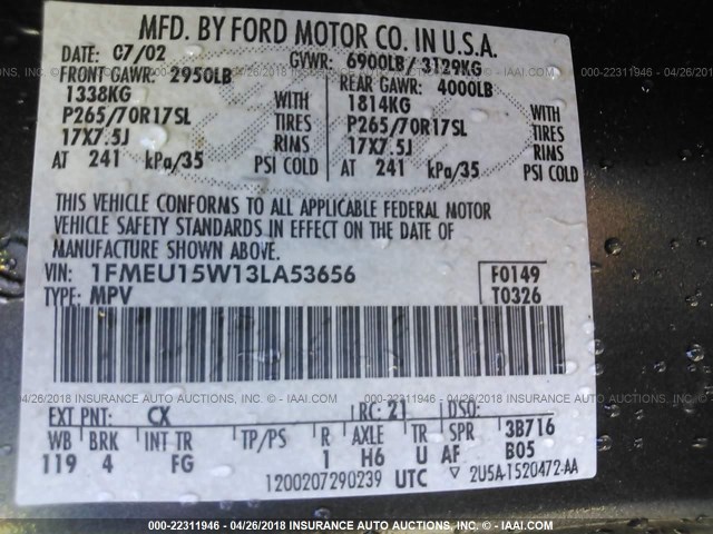 1FMEU15W13LA53656 - 2003 FORD EXPEDITION XLT GREEN photo 9