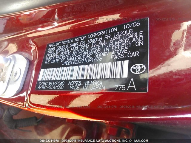 JTDBT923471091676 - 2007 TOYOTA YARIS RED photo 9