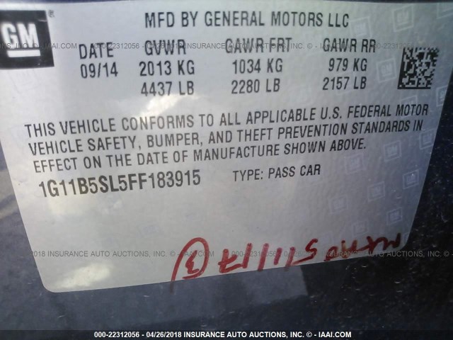 1G11B5SL5FF183915 - 2015 CHEVROLET MALIBU LS BLUE photo 9