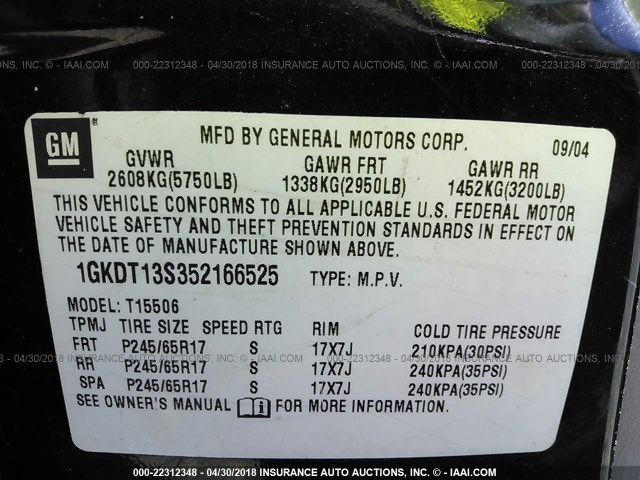 1GKDT13S352166525 - 2005 GMC ENVOY 黑色 照片 9