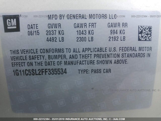 1G11C5SL2FF335534 - 2015 CHEVROLET MALIBU 1LT GOLD photo 9