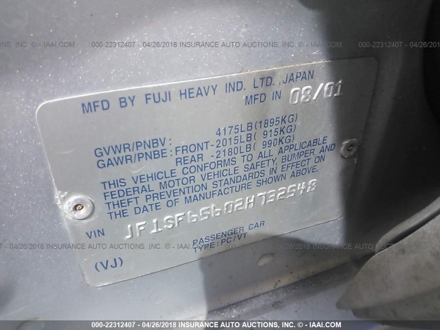 JF1SF65602H732548 - 2002 SUBARU FORESTER S 银色 照片 9