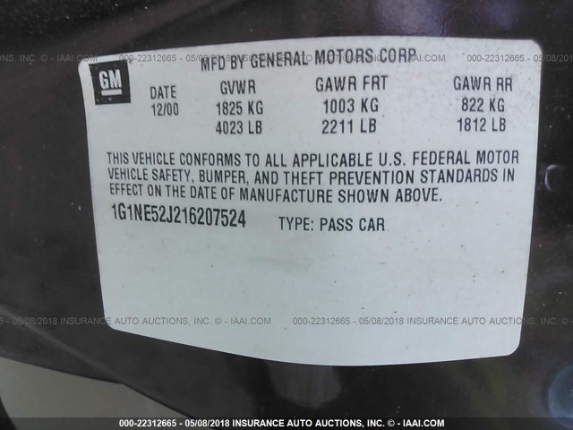 1G1NE52J216207524 - 2001 CHEVROLET MALIBU LS 栗色 照片 9