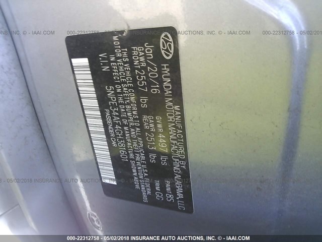 5NPE34AF4GH381601 - 2016 HYUNDAI SONATA SPORT/LIMITED GRAY photo 9