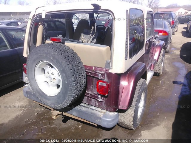 1J4FA59S61P351703 - 2001 JEEP WRANGLER / TJ SAHARA MAROON photo 4