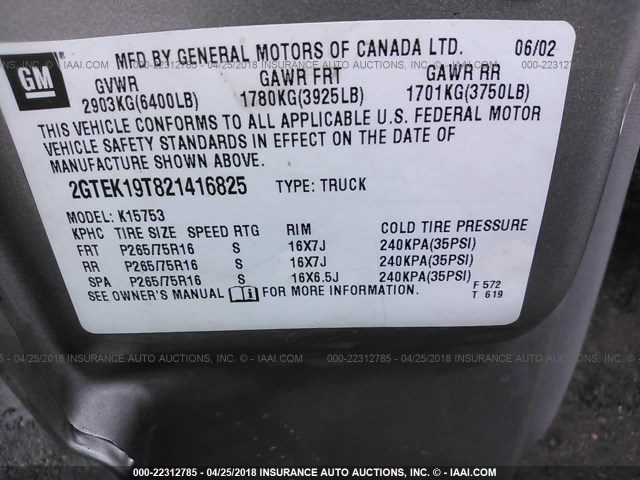 2GTEK19T821416825 - 2002 GMC NEW SIERRA K1500 TAN photo 9