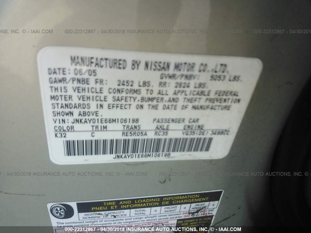 JNKAY01E66M106198 - 2006 INFINITI M35 SPORT SILVER photo 9