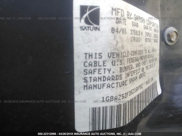 1G8AZ52F35Z160752 - 2005 SATURN ION LEVEL 2 RED photo 9