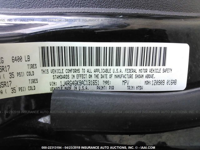 1J4RG4GK9AC131651 - 2010 JEEP COMMANDER SPORT შავი ფოტო 9