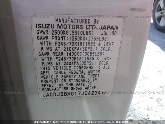 JACDJ58X017J04234 - 2001 ISUZU TROOPER S/LS/LIMITED 白色 照片 9