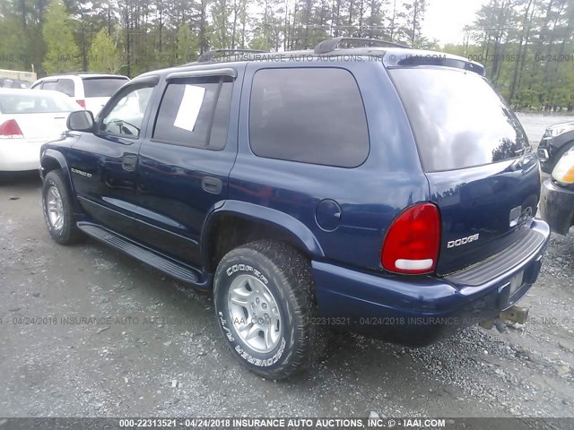 1B4HS28N71F516845 - 2001 DODGE DURANGO BLUE photo 3