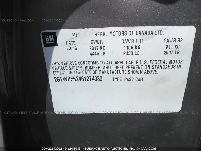 2G2WP552461274039 - 2006 PONTIAC GRAND PRIX BROWN photo 9