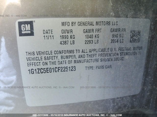 1G1ZC5E01CF225123 - 2012 CHEVROLET MALIBU 1LT 棕色 照片 8