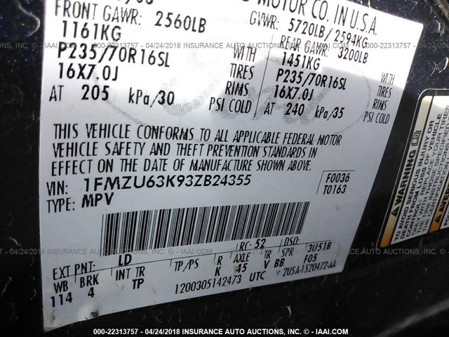 1FMZU63K93ZB24355 - 2003 FORD EXPLORER XLT/XLT SPORT/NBX BLUE photo 9