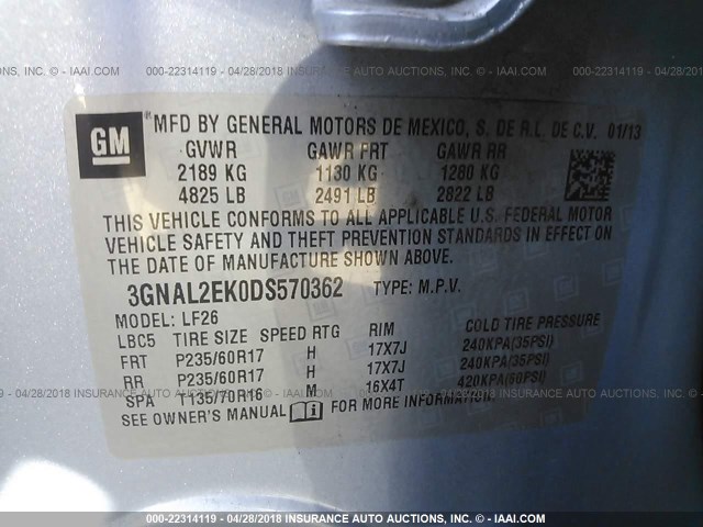 3GNAL2EK0DS570362 - 2013 CHEVROLET CAPTIVA LS 浅蓝色 照片 9