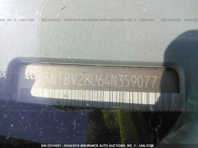 5N1BV28U64N359077 - 2004 NISSAN QUEST S/SE/SL SILVER photo 9