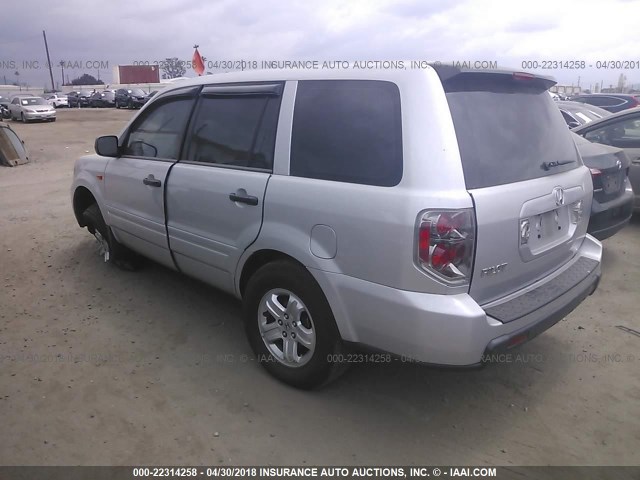 5FNYF28157B045599 - 2007 HONDA PILOT LX SILVER photo 3