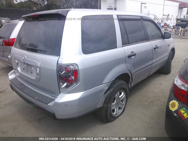 5FNYF28157B045599 - 2007 HONDA PILOT LX SILVER photo 4