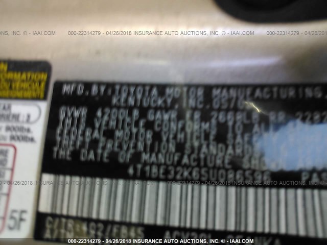 4T1BE32K65U086596 - 2005 TOYOTA CAMRY LE/XLE/SE Qəhvəyi foto 9