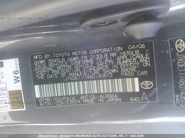 JTKDE177460140873 - 2006 TOYOTA SCION TC 灰色 照片 9