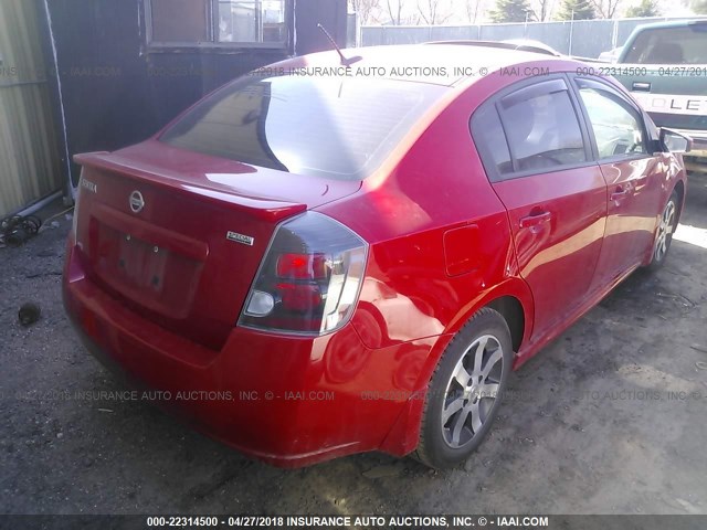 3N1AB6AP2CL745713 - 2012 NISSAN SENTRA 2.0/2.0S/SR/2.0SL RED photo 4