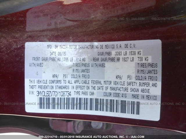 3MYDLBZV7GY108734 - 2016 TOYOTA SCION IA RED photo 9