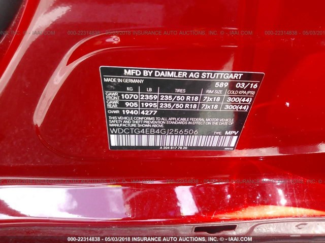 WDCTG4EB4GJ256506 - 2016 MERCEDES-BENZ GLA 250 RED photo 9