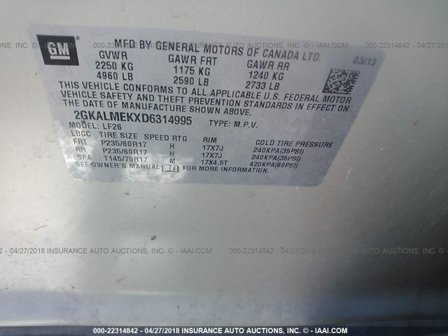 2GKALMEKXD6314995 - 2013 GMC TERRAIN SLE GOLD photo 9