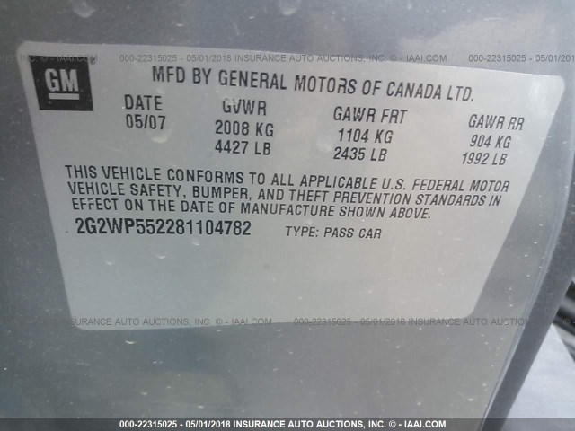 2G2WP552281104782 - 2008 PONTIAC GRAND PRIX 灰色 照片 9