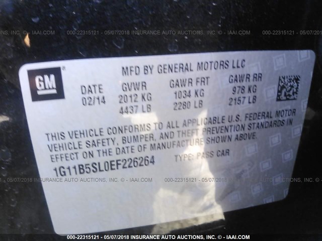 1G11B5SL0EF226264 - 2014 CHEVROLET MALIBU LS 黑色 照片 9