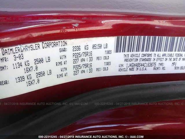 1J4GX48S44C163675 - 2004 JEEP GRAND CHEROKEE LAREDO/COLUMBIA/FREEDOM 红色 照片 9